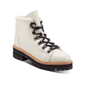 MARC FISHER LTD Issy Ivory Pebbled Lace-Up Leather Boots in Women 7M